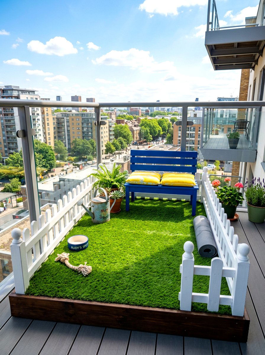 Balcony synthetic turf station - 30 balcony pet potty area ideas