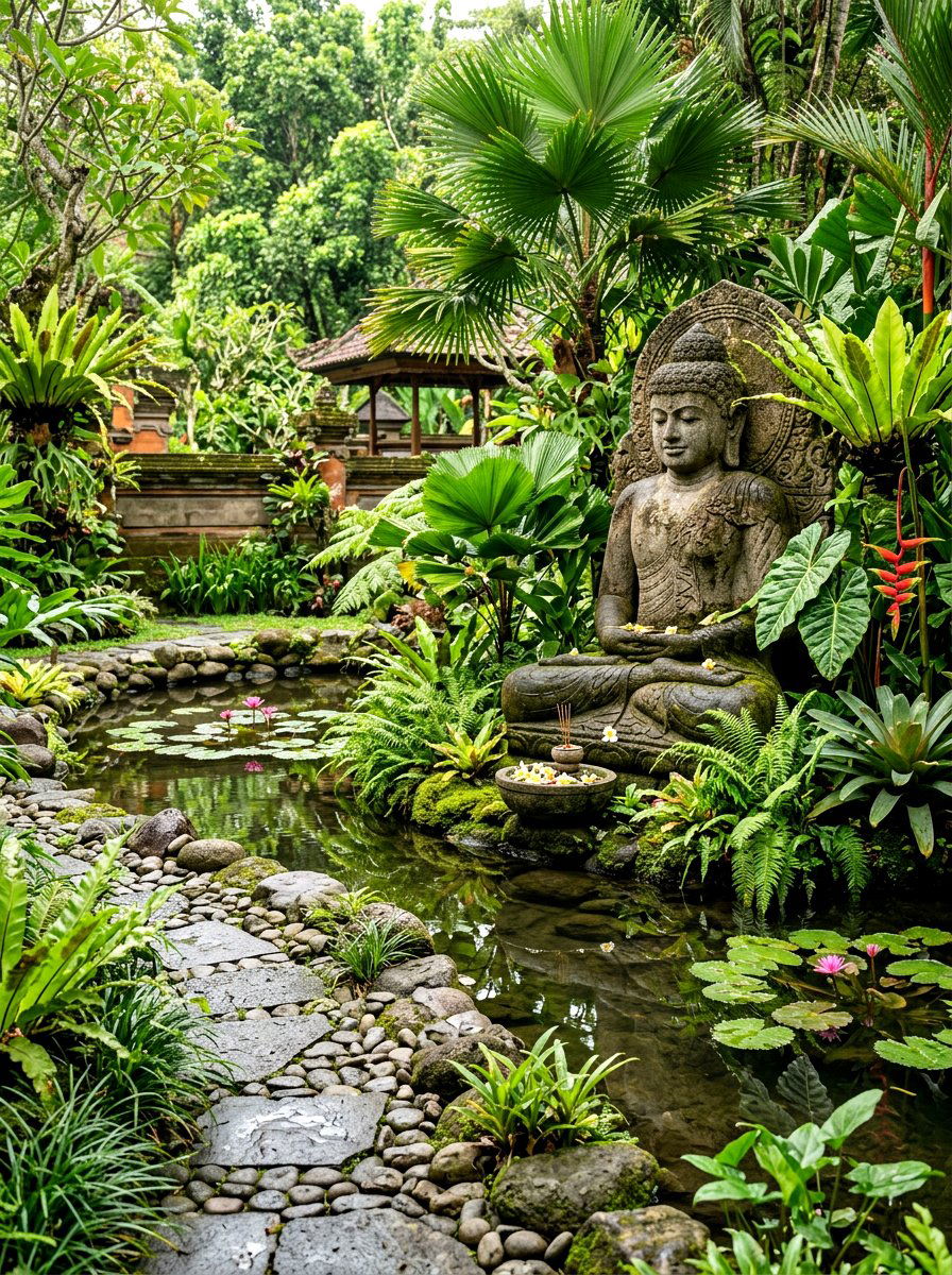 Balinese Stone Statues - 30 tropical patio ideas
