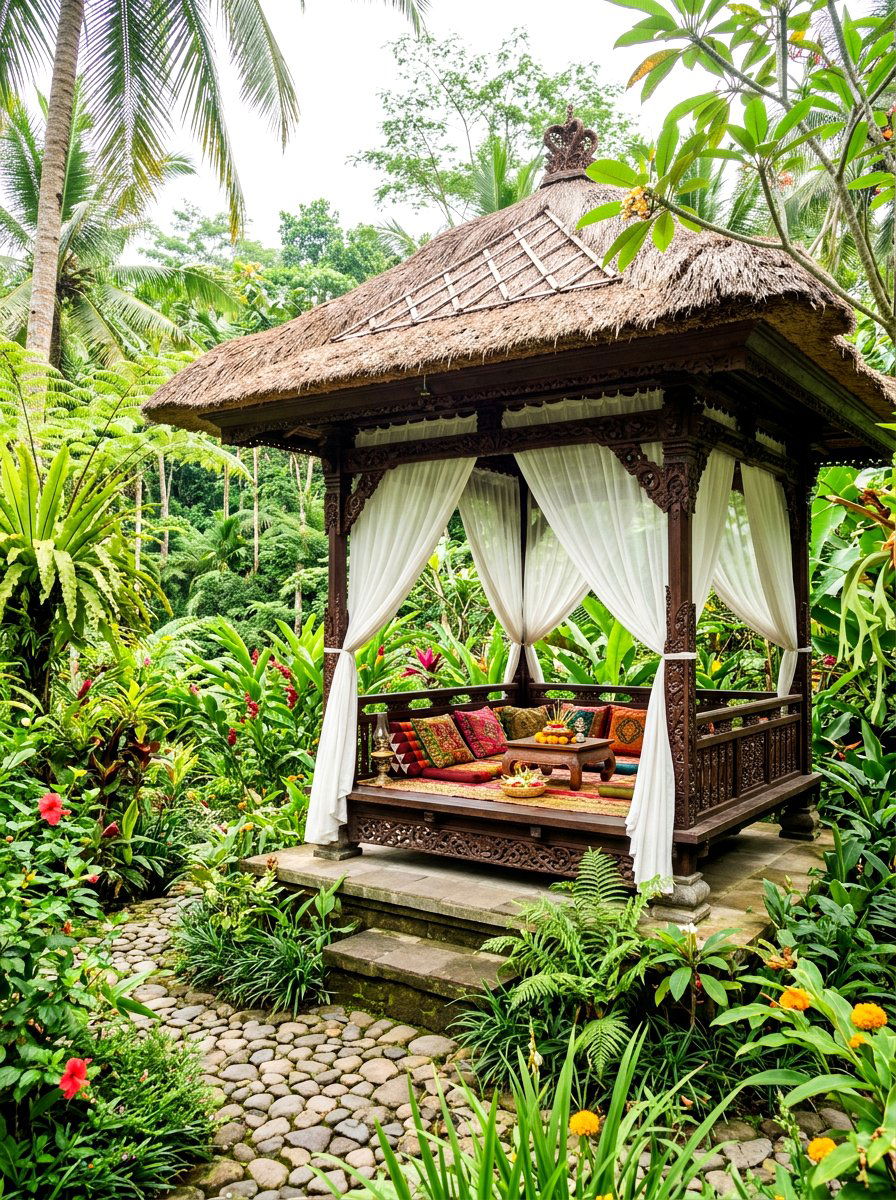 Balinese garden gazebo - 30 tropical backyard landscaping ideas