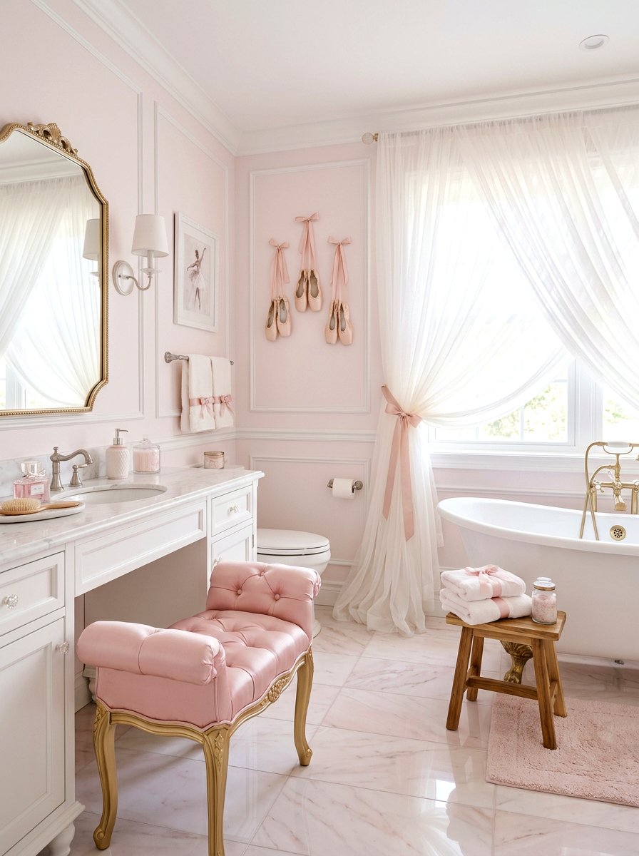 Ballet core bathroom aesthetic - 30 coquette bathroom ideas