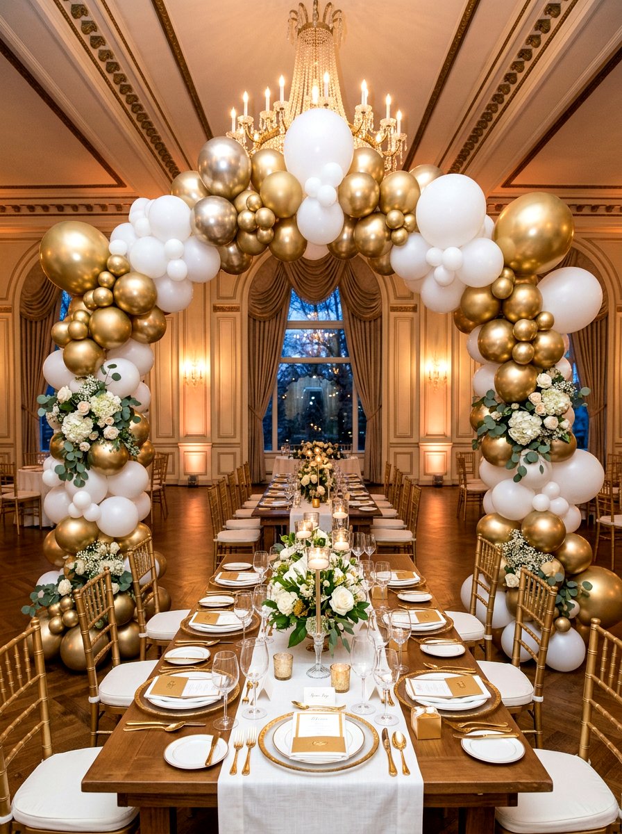 Balloon arch over table - 30 New Year table decor ideas