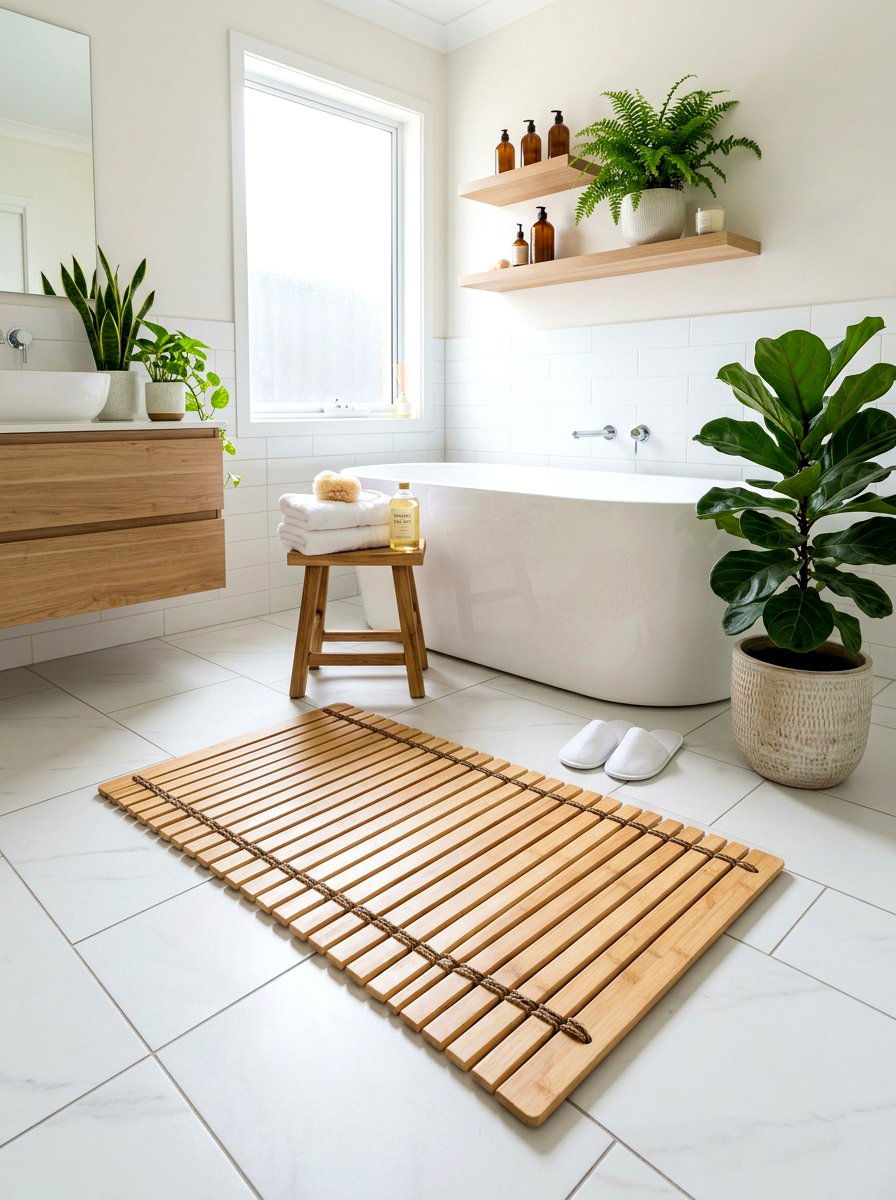 Bamboo Bath Mat Bathroom - 30 small rental bathroom ideas
