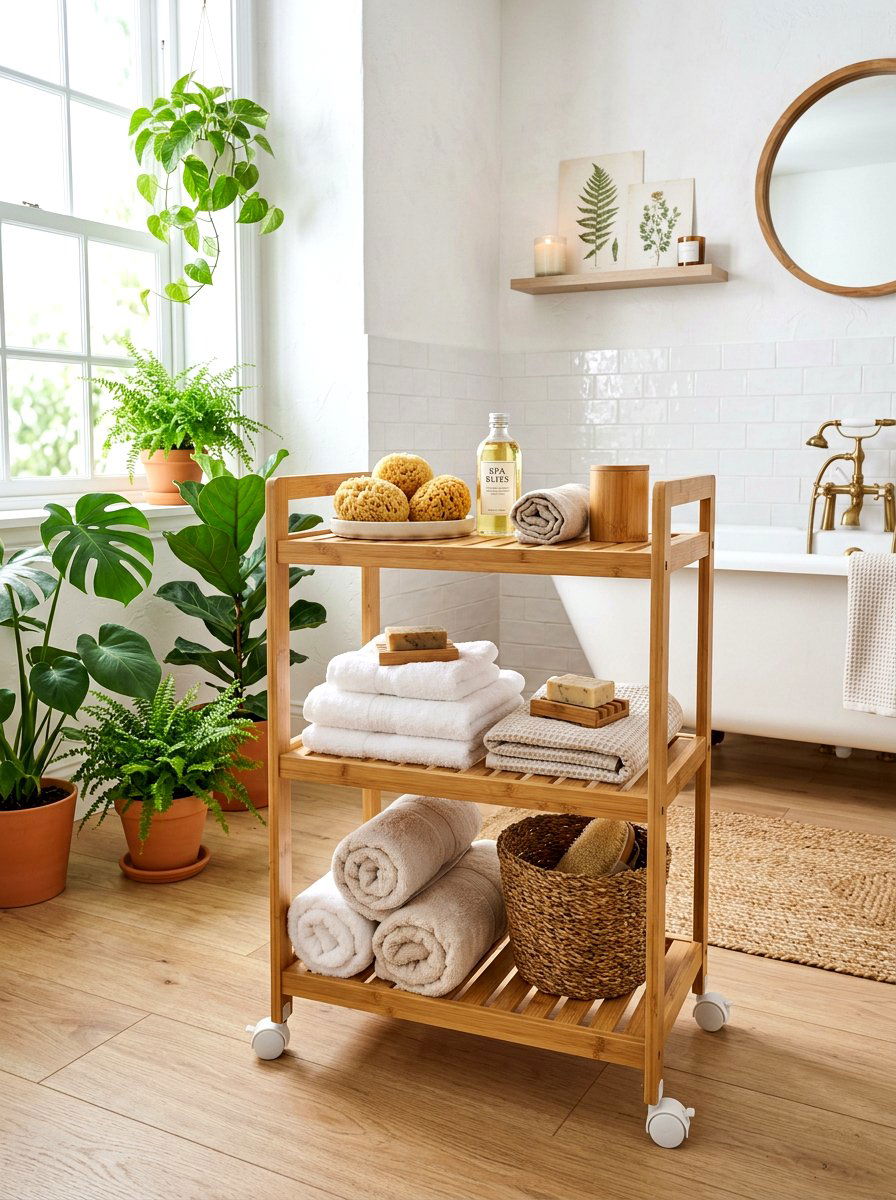 Bamboo Bathroom Storage Cart - 30 aesthetic bathroom cart ideas