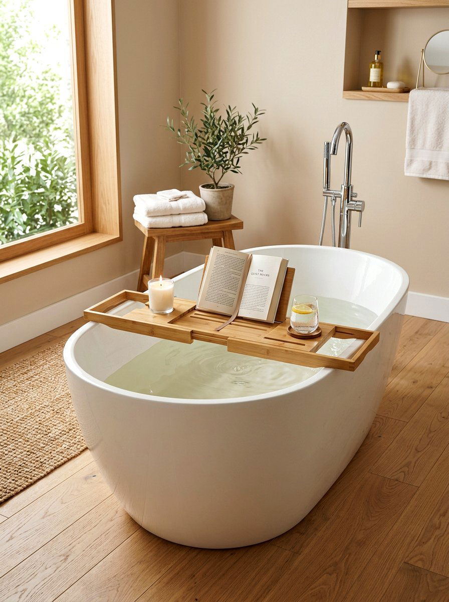 Bamboo Bathtub Caddy Shelf - 30 spa shelf bathroom ideas