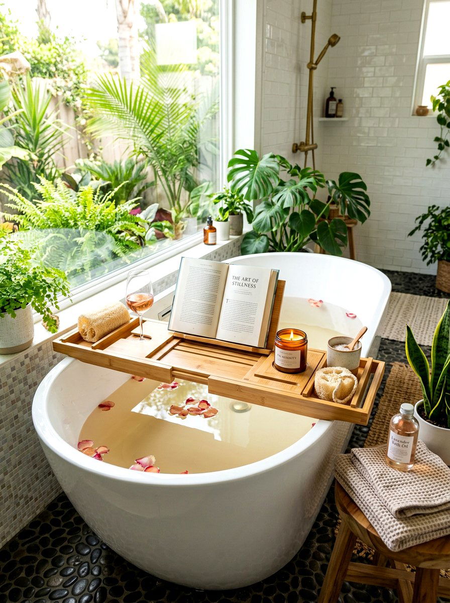 Bamboo Bathtub Caddy - 30 bathroom storage ideas