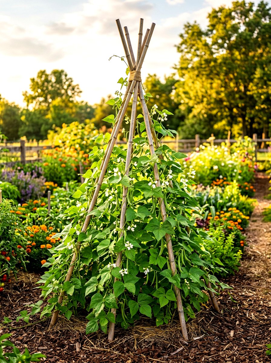 Bamboo Bean Teepee - 30 vegetable garden trellis ideas