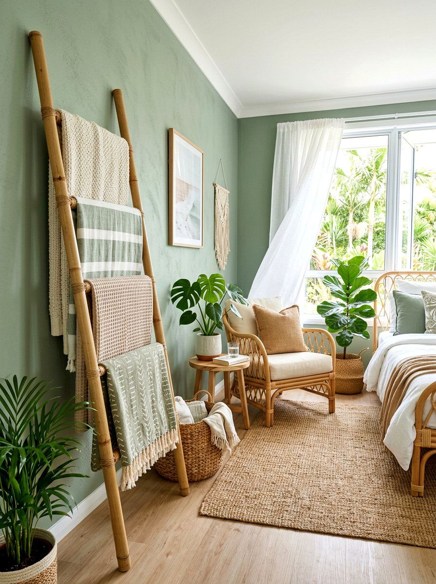 Bamboo Blanket Ladder - 30 blanket ladder ideas