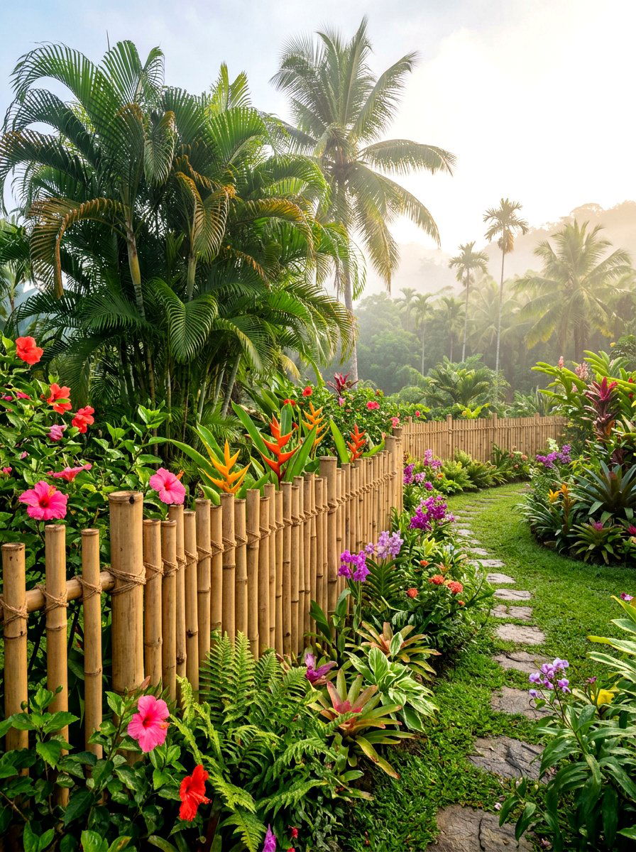 Bamboo Border Fence - 30 flower bed edging ideas
