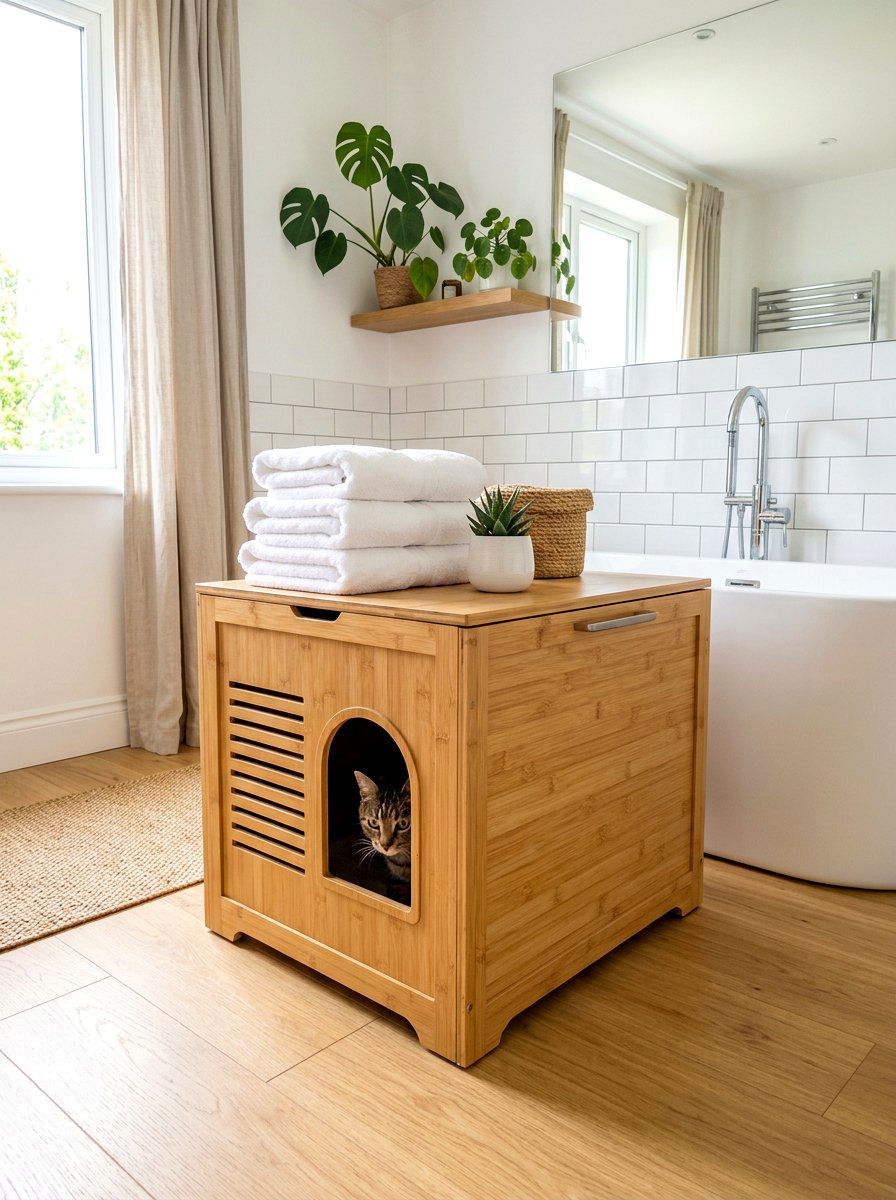 Bamboo Cat Litter Box Cabinet - 30 hidden litter box furniture ideas