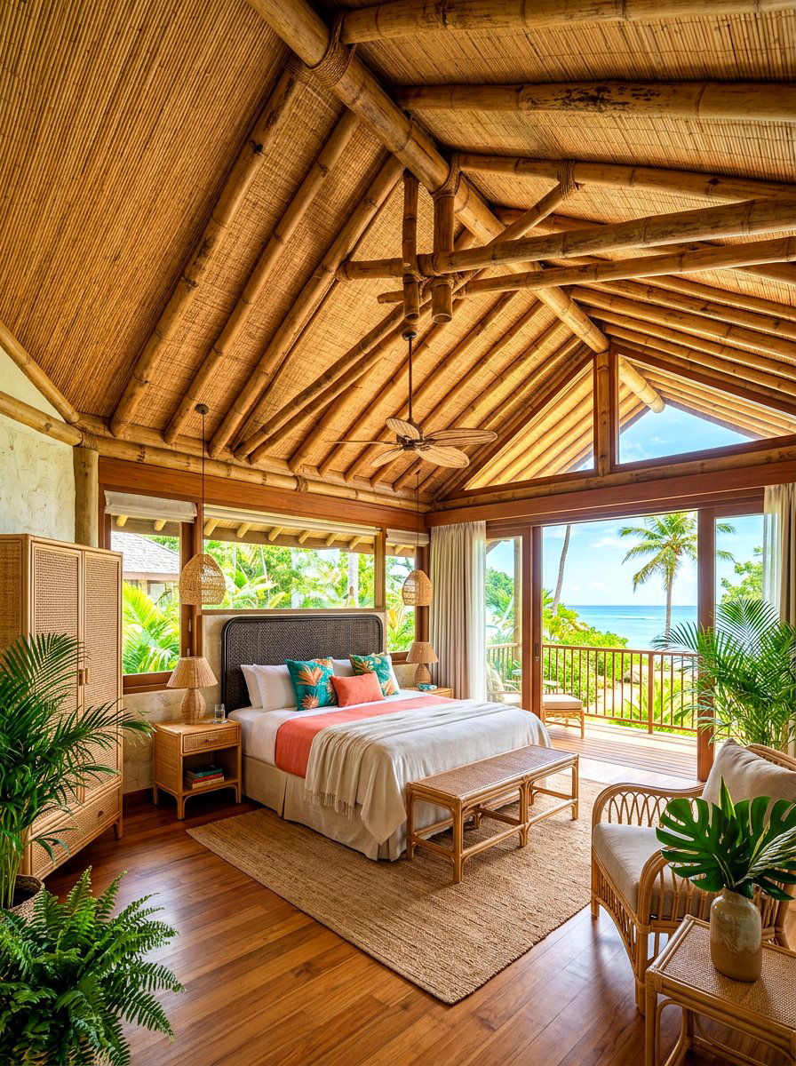 Bamboo Ceiling Matting - 30 bedroom ceiling ideas