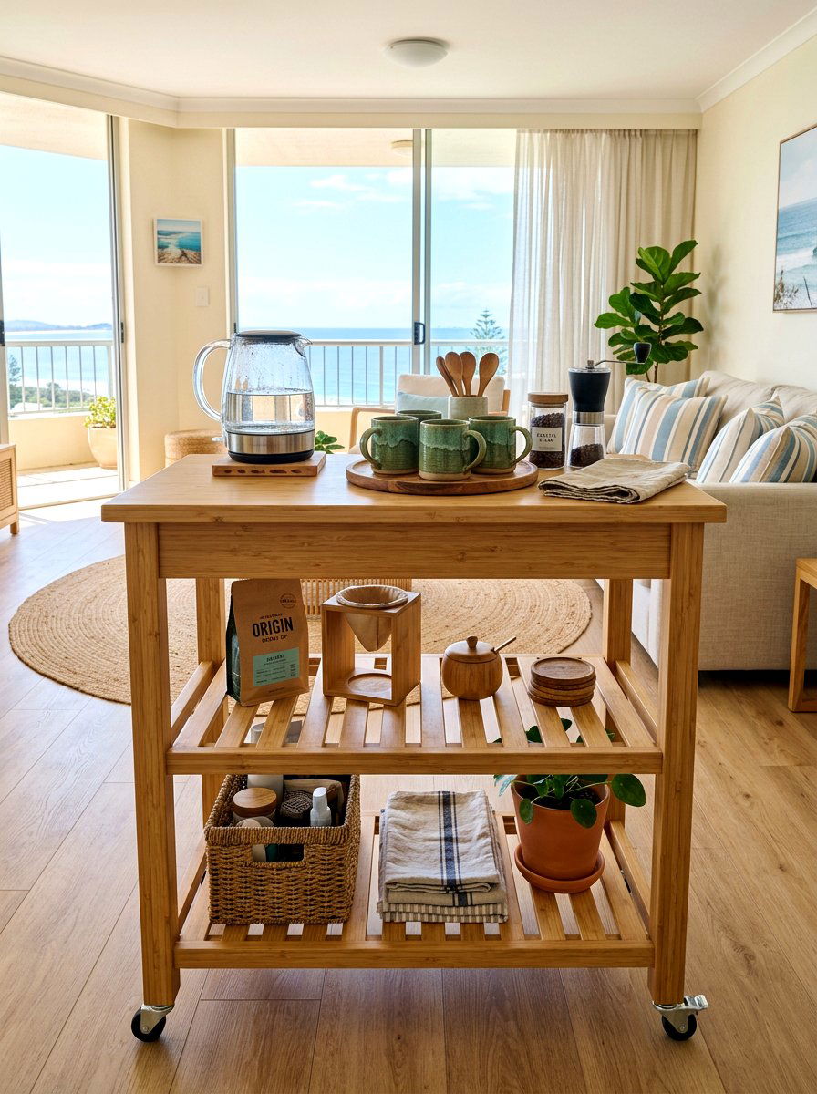 Bamboo Coffee Cart Storage - 30 coffee cart apartment ideas