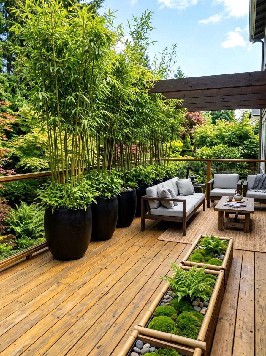 Bamboo Container Accents - 30 container garden makeover ideas