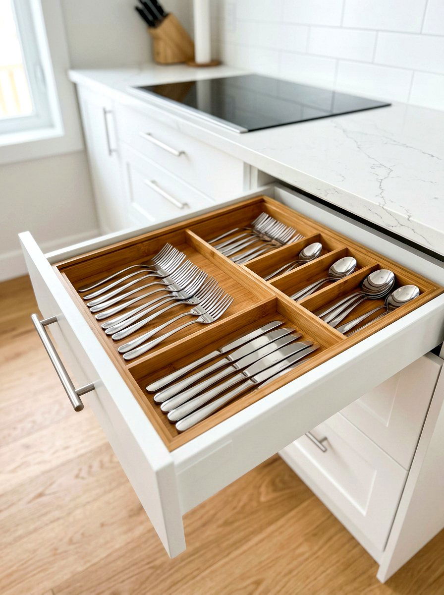 Bamboo Cutlery Tray - 30 organizing kitchen drawers ideas