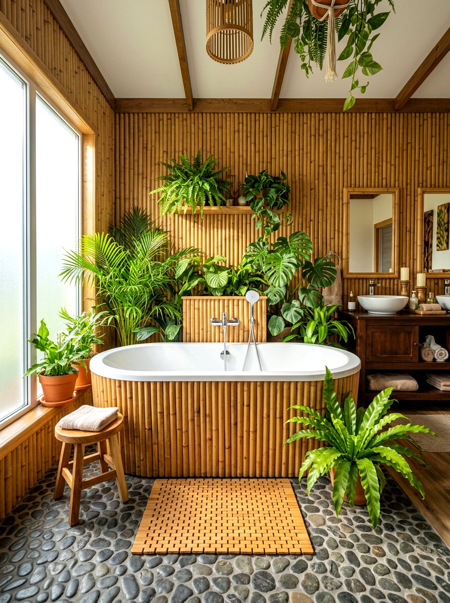 Bamboo Decor Corner Tub - 30 freestanding tub corner ideas