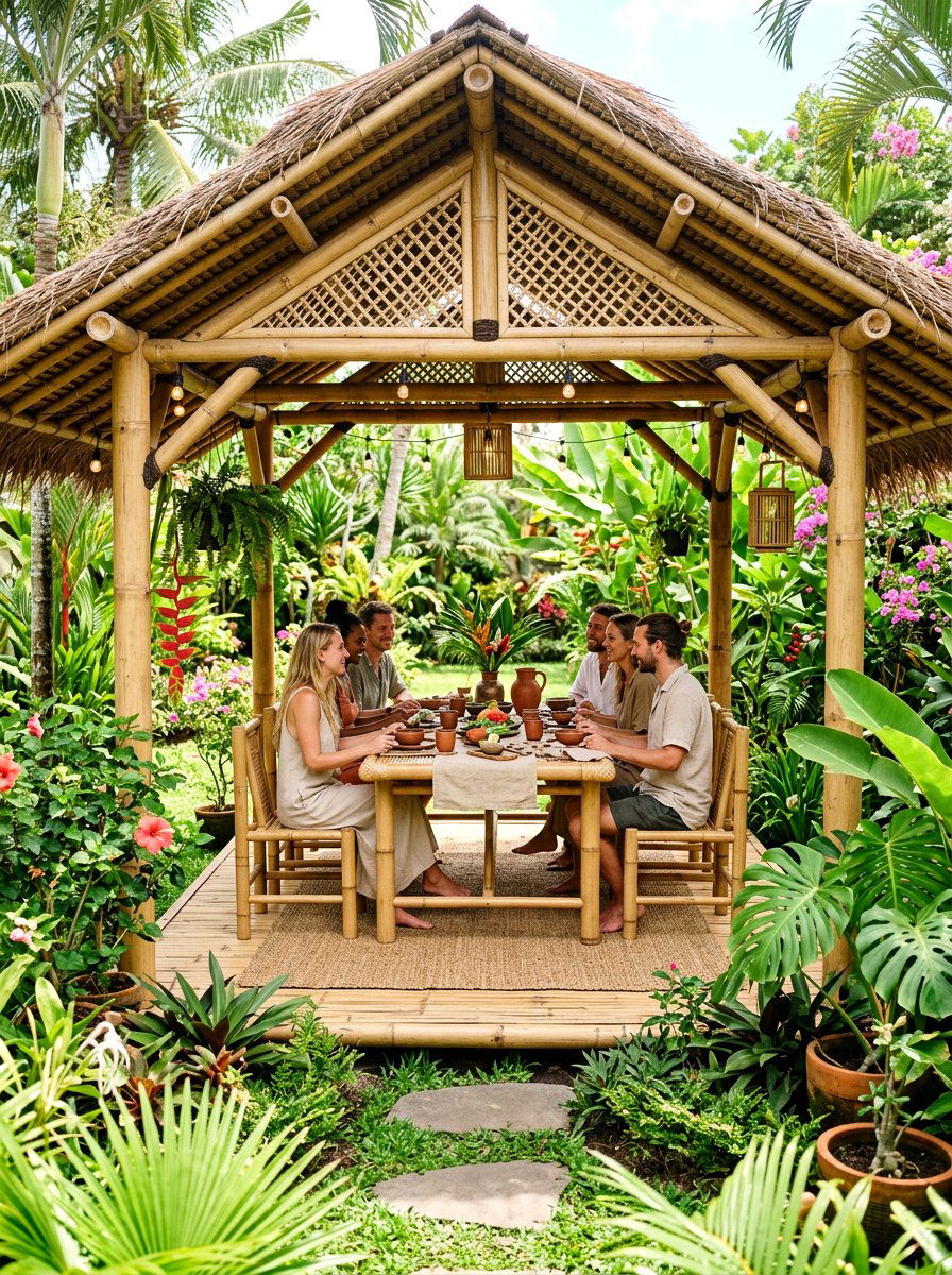 Bamboo Eco Gazebo Dining - 30 gazebo dining area ideas