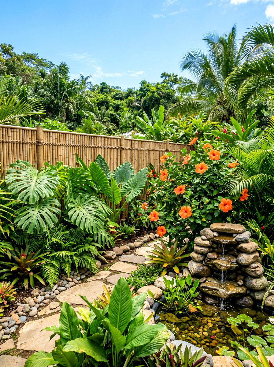 Bamboo Fence Tropical Landscaping - 30 fence landscaping ideas