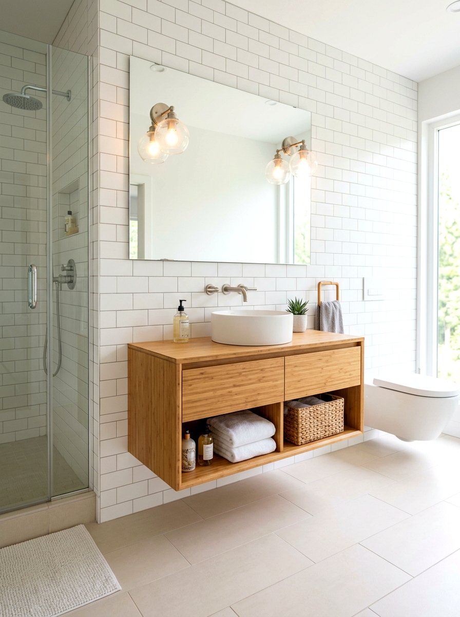 Bamboo Floating Vanity - 30 mini spa room ideas