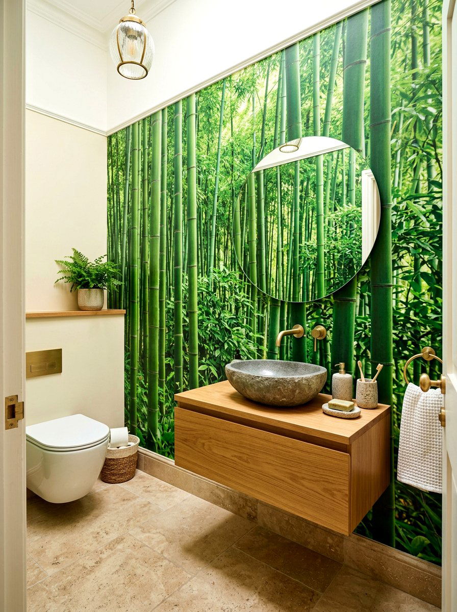 Bamboo Forest Mural - 30 landscape mural powder room ideas
