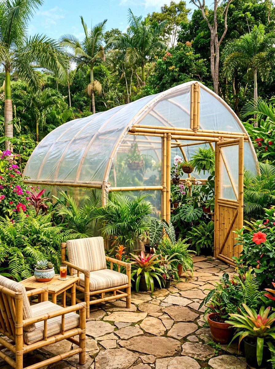 Bamboo Frame Greenhouse - 30 mini greenhouse ideas