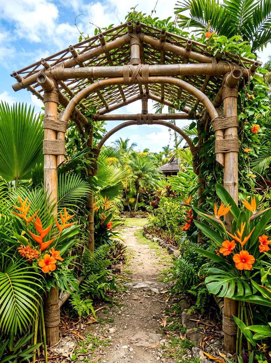 Bamboo Garden Arbor - 30 backyard arbor ideas