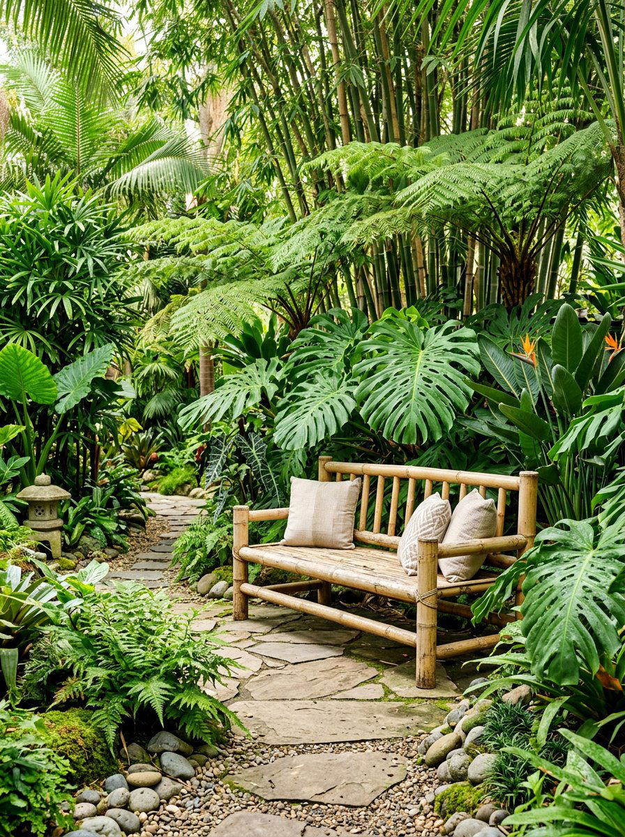 Bamboo Garden Bench - 30 outdoor bench ideas