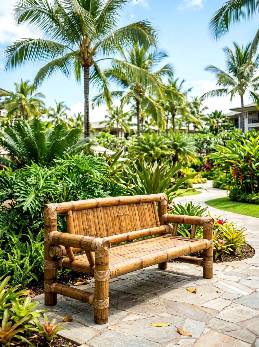 Bamboo Garden Bench - 30 built in patio bench ideas