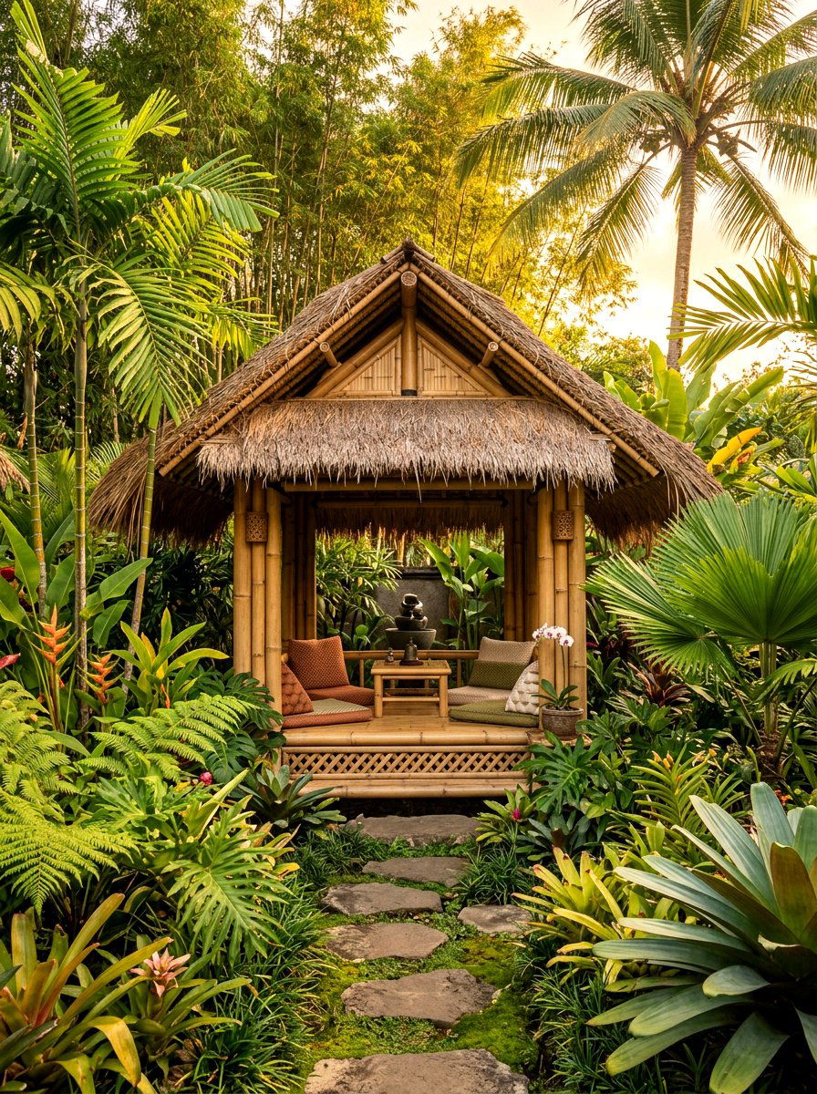 Bamboo Garden Meditation Hut - 30 outdoor garden room ideas