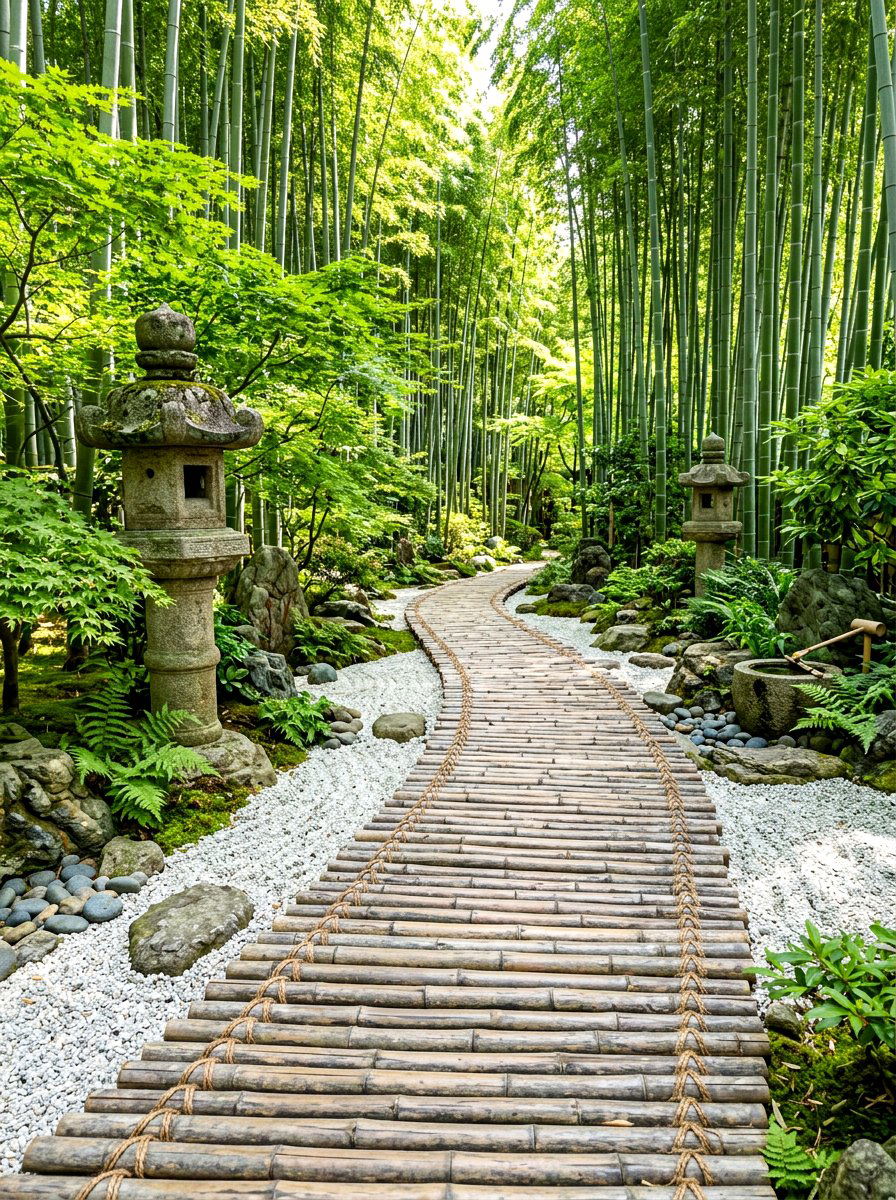 Bamboo Garden Path - 30 boardwalk garden path ideas