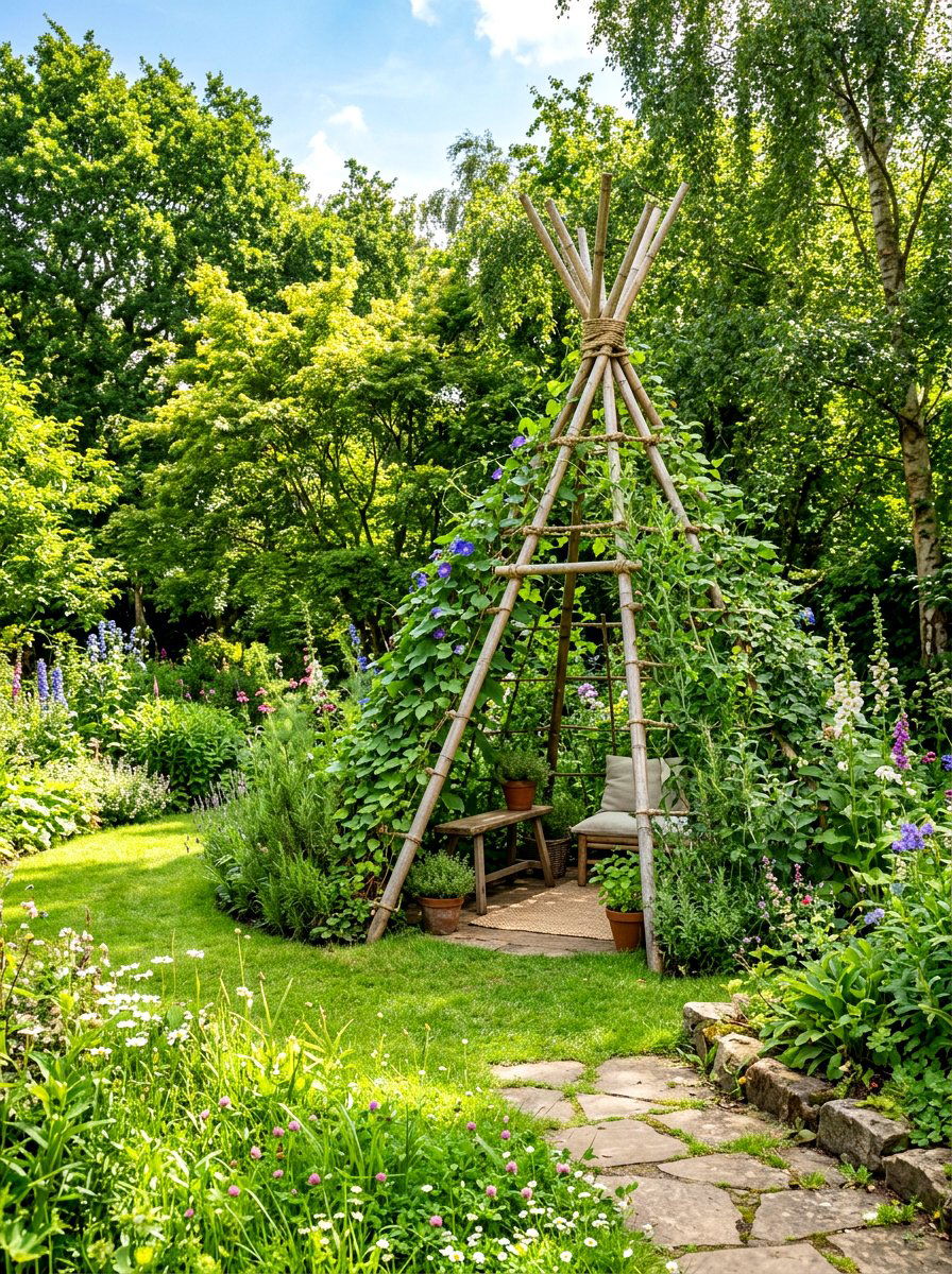 Bamboo Garden Teepee - 30 herb garden trellis ideas