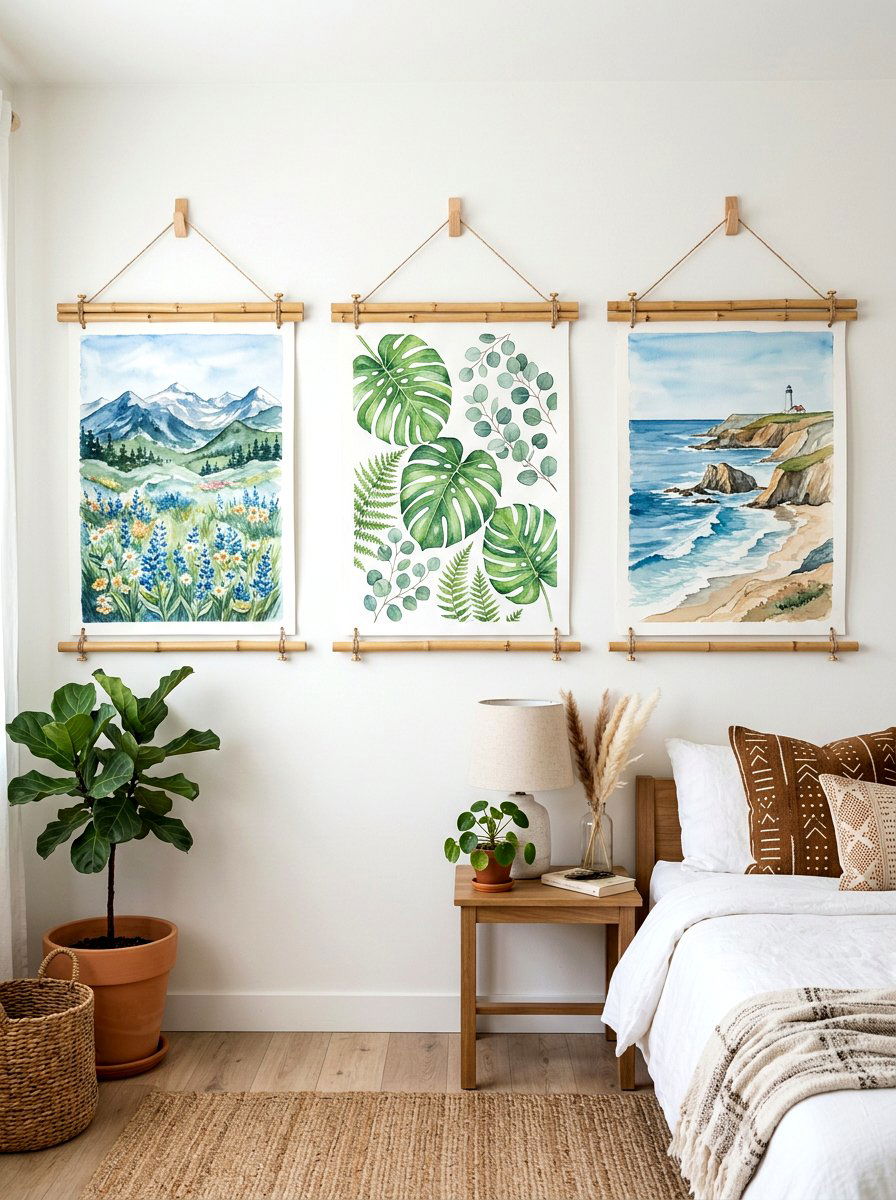 Bamboo Hanger For Paintings - 30 kids art display ideas