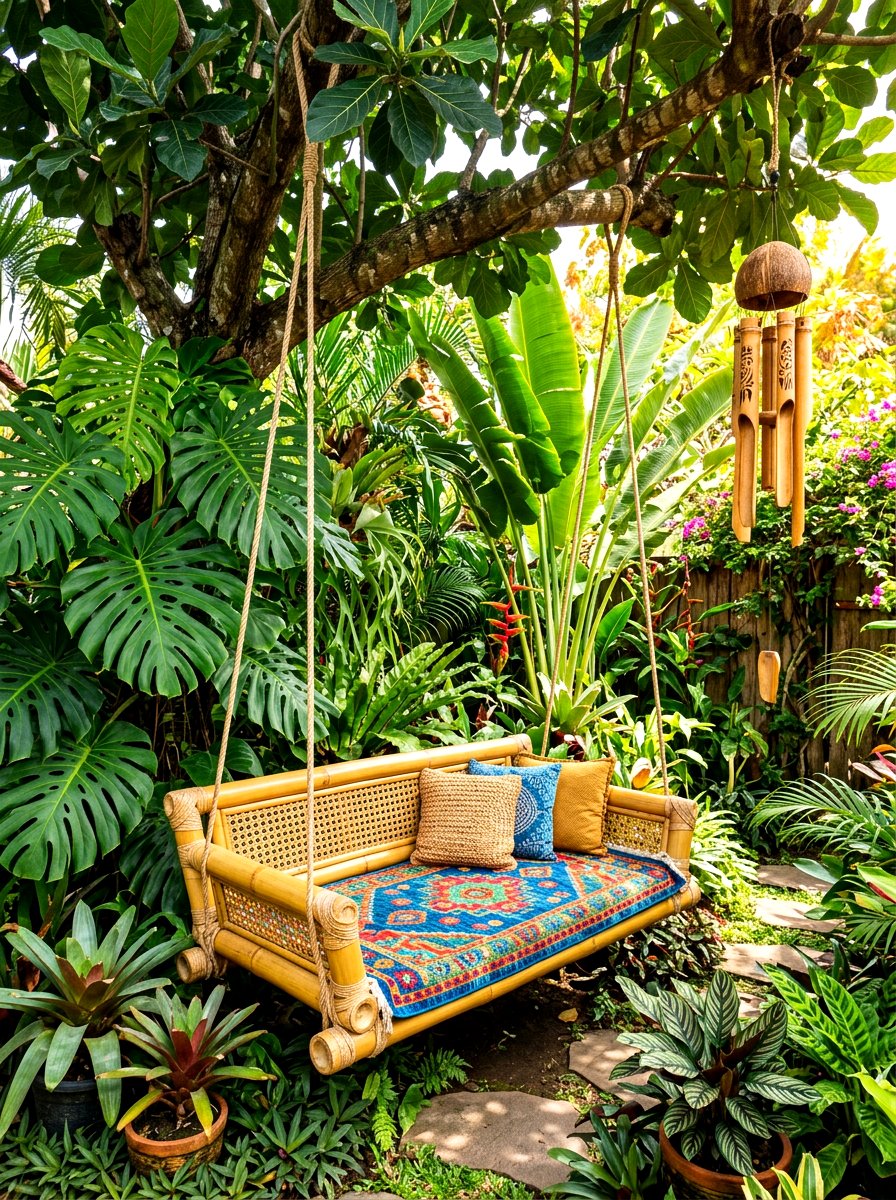 Bamboo Hanging Swing Garden - 30 hanging chair patio ideas