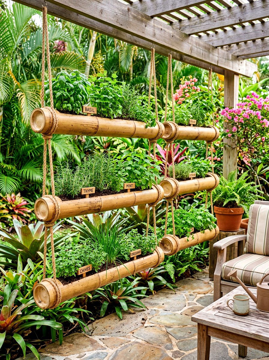 Bamboo Herb Garden - 30 vertical herb garden ideas