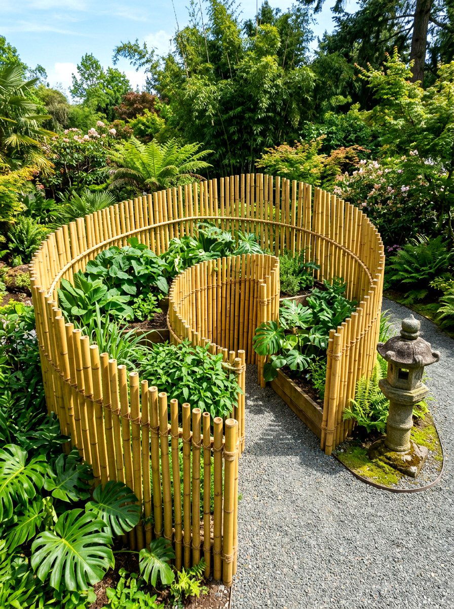 Bamboo Herb Spiral - 30 backyard herb spiral ideas