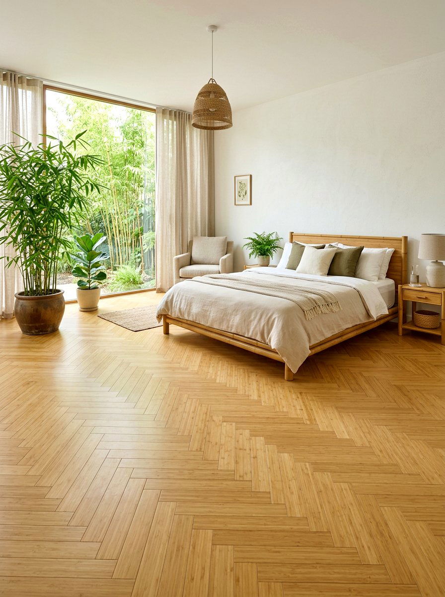 Bamboo Herringbone Eco Friendly Bedroom - 30 herringbone floor ideas