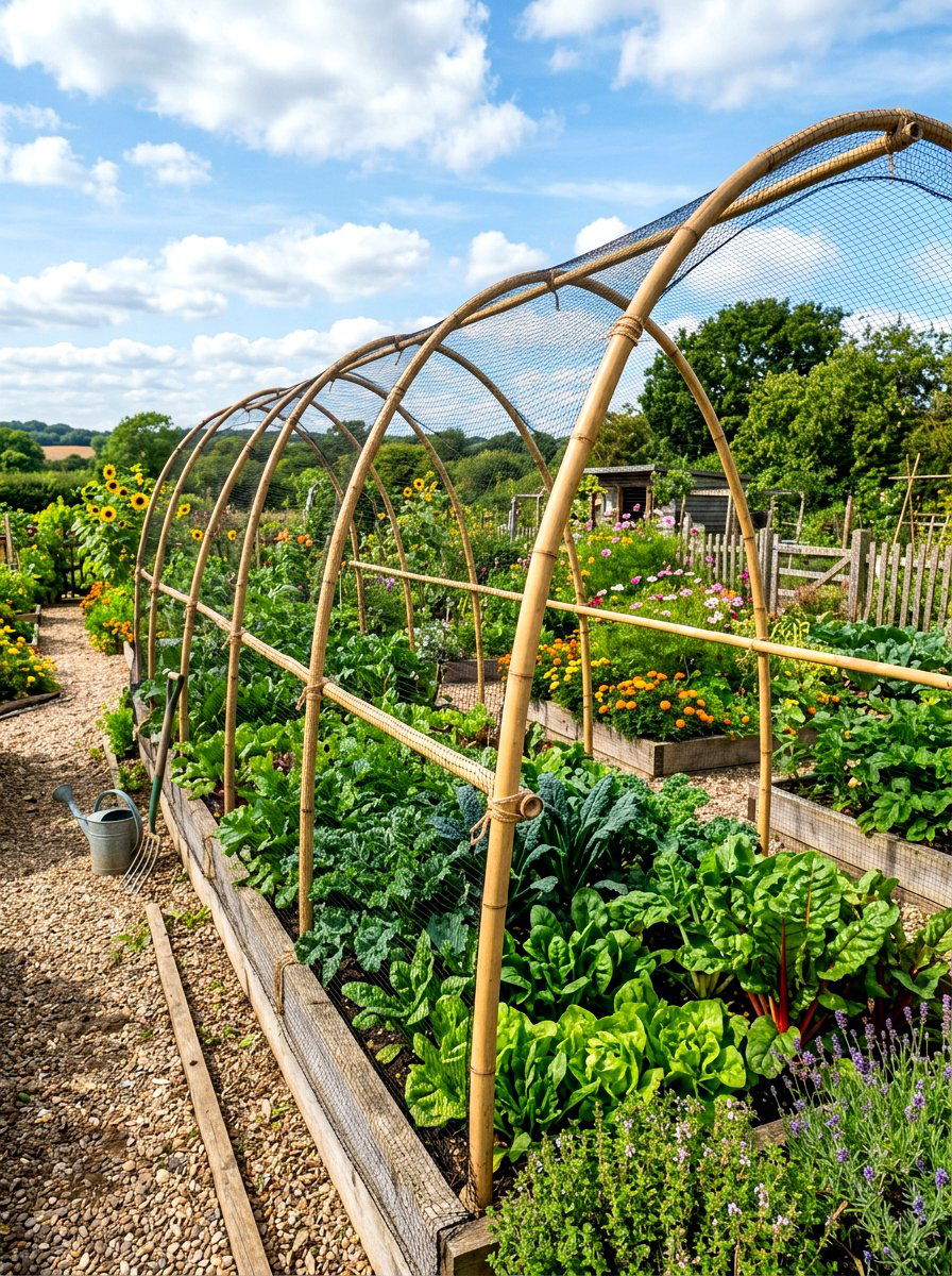 Bamboo Hoop Garden Cover - 30 raised bed cover ideas