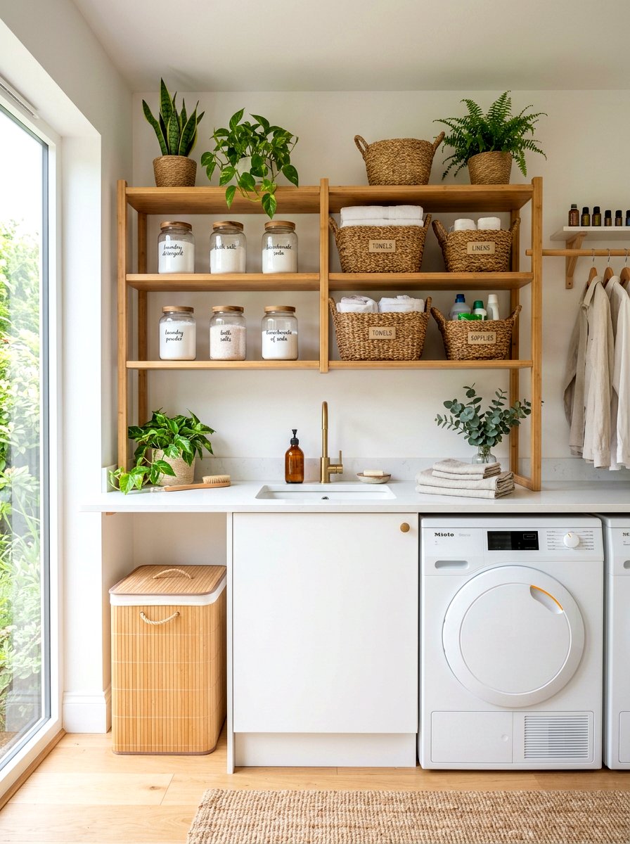 Bamboo Laundry Room Shelving - 30 detergent shelf ideas