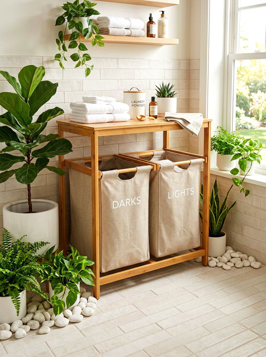 Bamboo Laundry Station - 30 laundry sorting station ideas