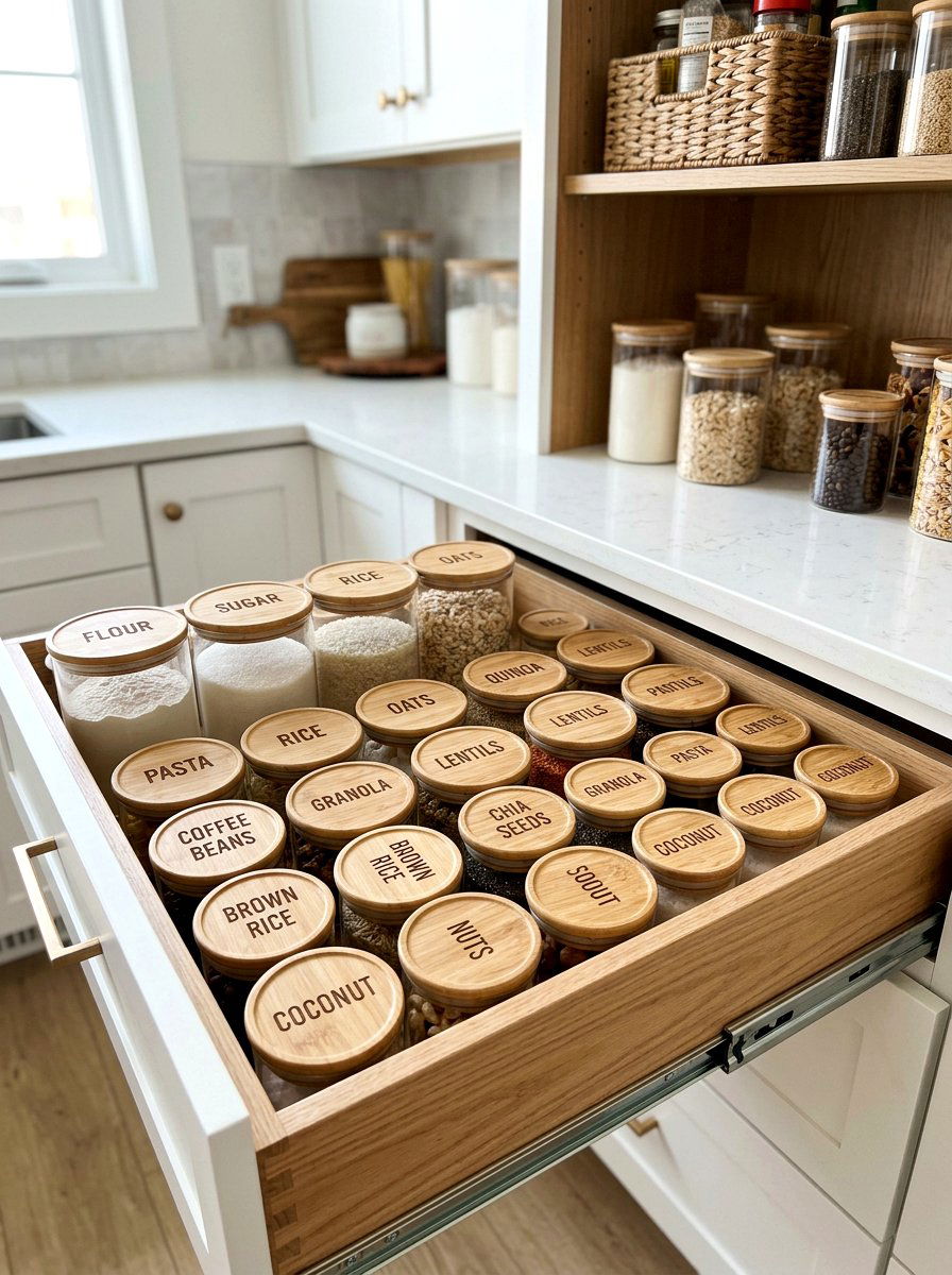 Bamboo Lid Engraved Label - 30 label system pantry ideas