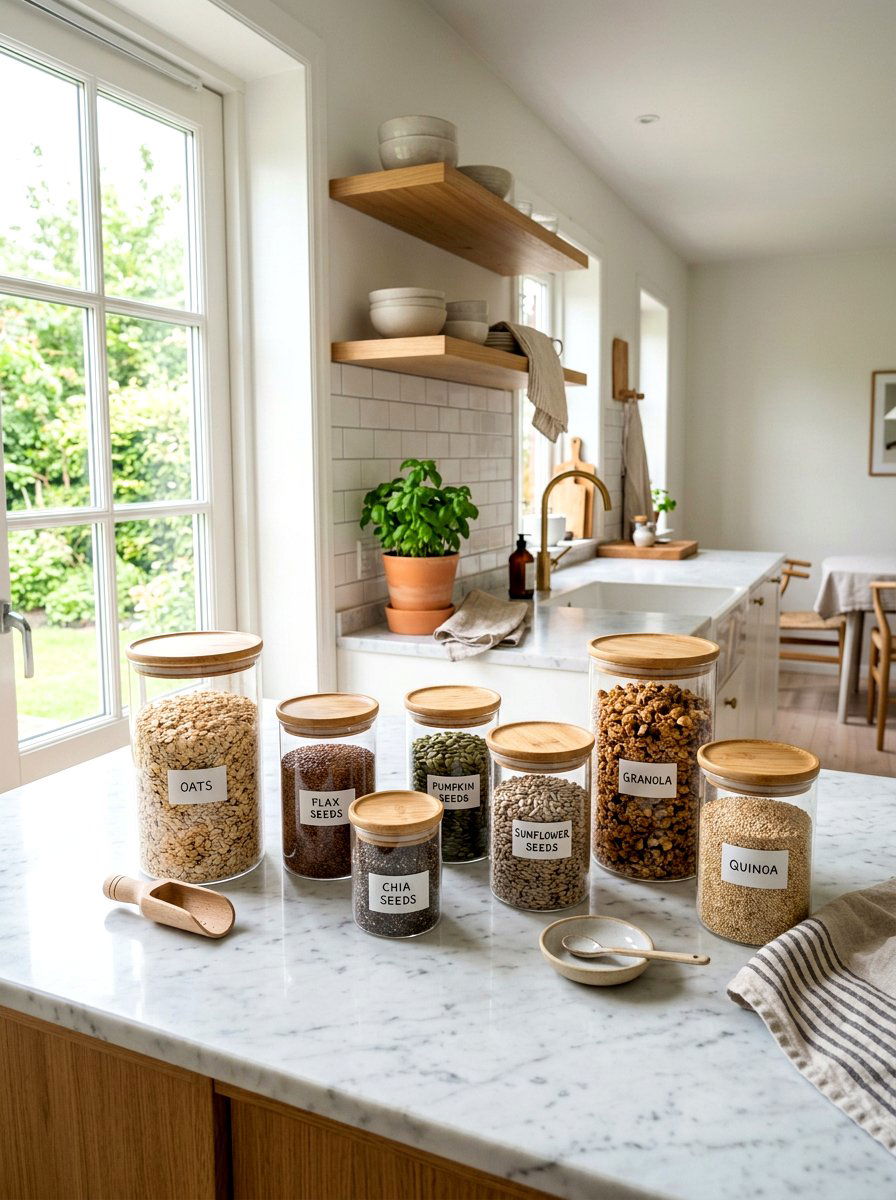 Bamboo Lid Jar - 30 glass jar pantry ideas