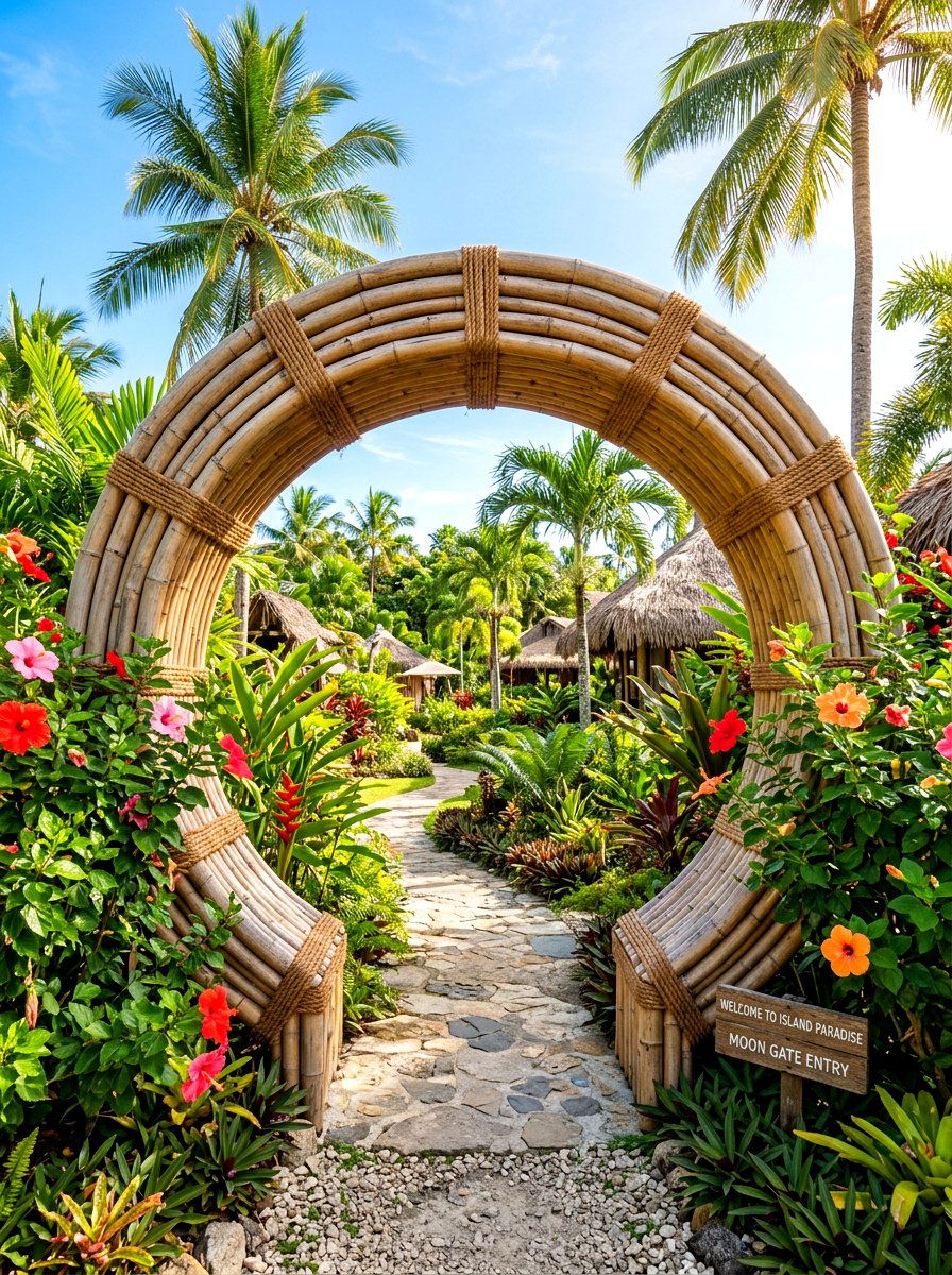 Bamboo Moon Gate Entry - 30 moon gate backyard ideas