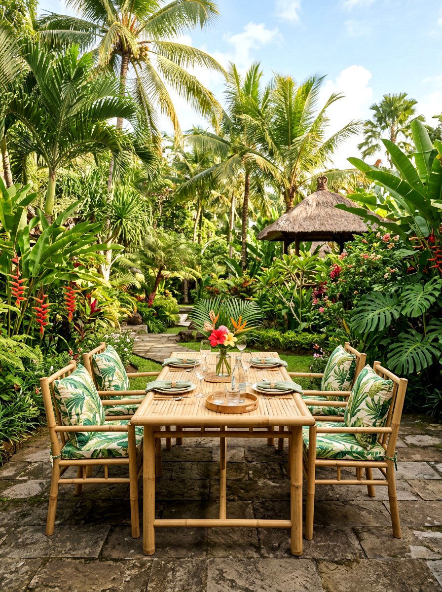 Bamboo Outdoor Dining Set - 30 garden dinner table ideas
