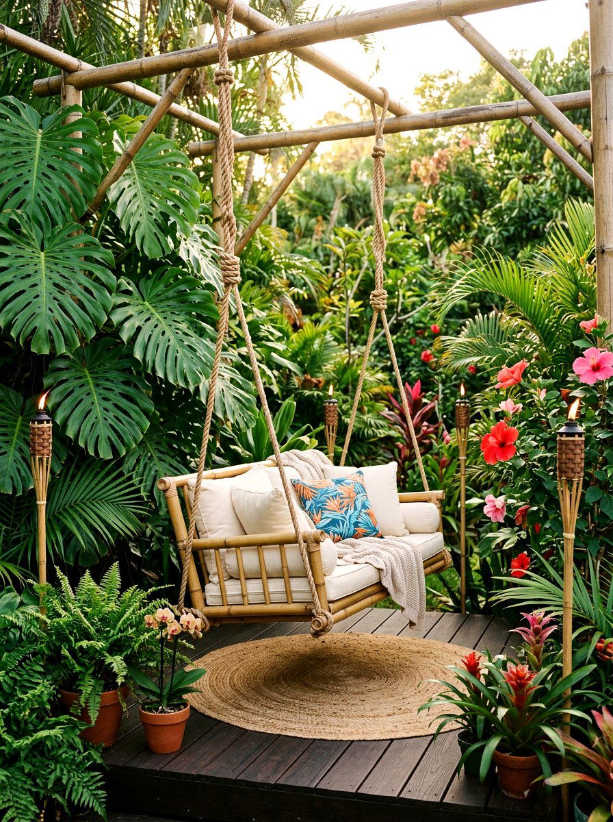 Bamboo Outdoor Swing Chair - 30 cocoon patio chair ideas