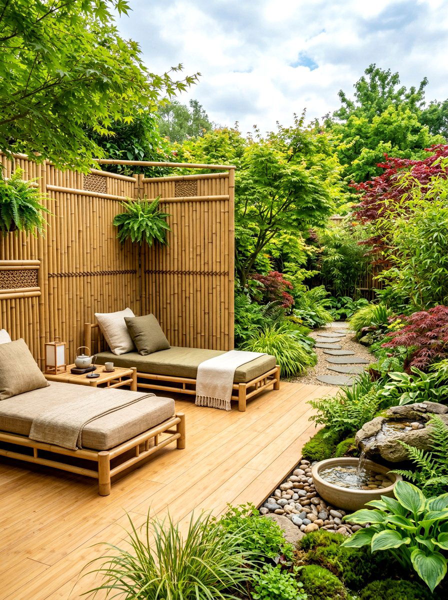 Bamboo Outdoor Zen Space - 30 warm wood patio lounge ideas