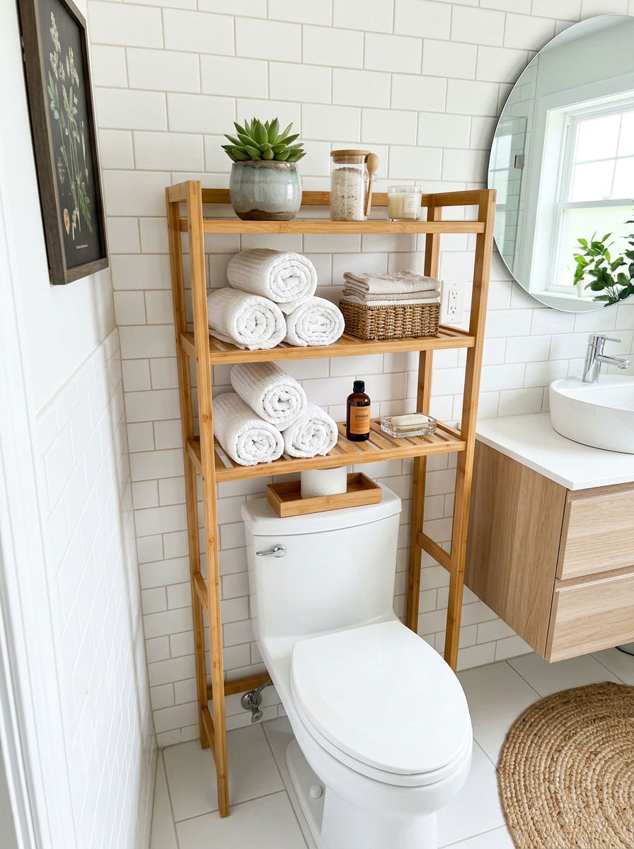 Bamboo Over Toilet Rack - 30 over toilet cabinet ideas