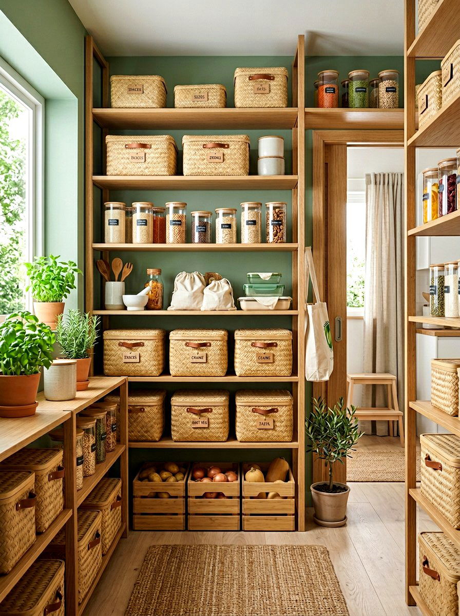 Bamboo Pantry Baskets - 30 pantry basket organization ideas