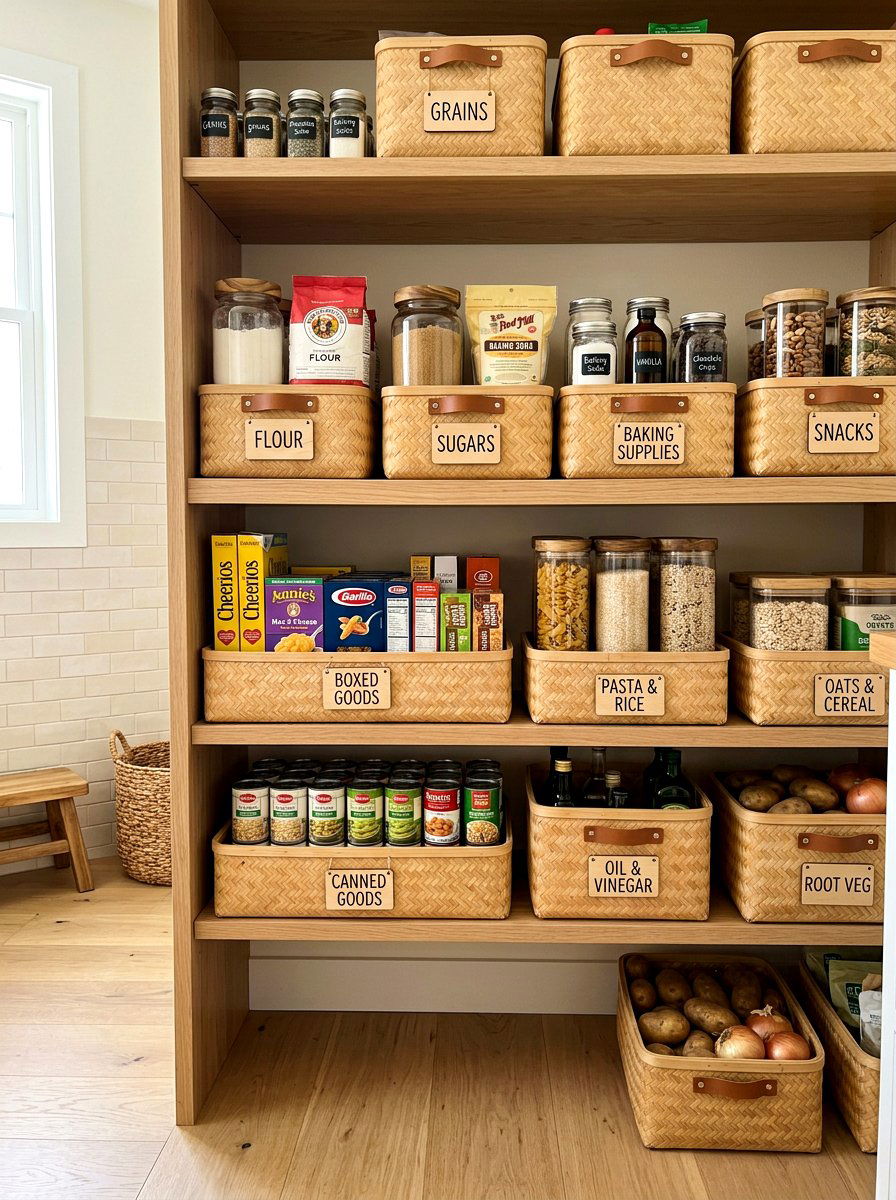 Bamboo Pantry Bins - 30 organizing a tiny pantry ideas