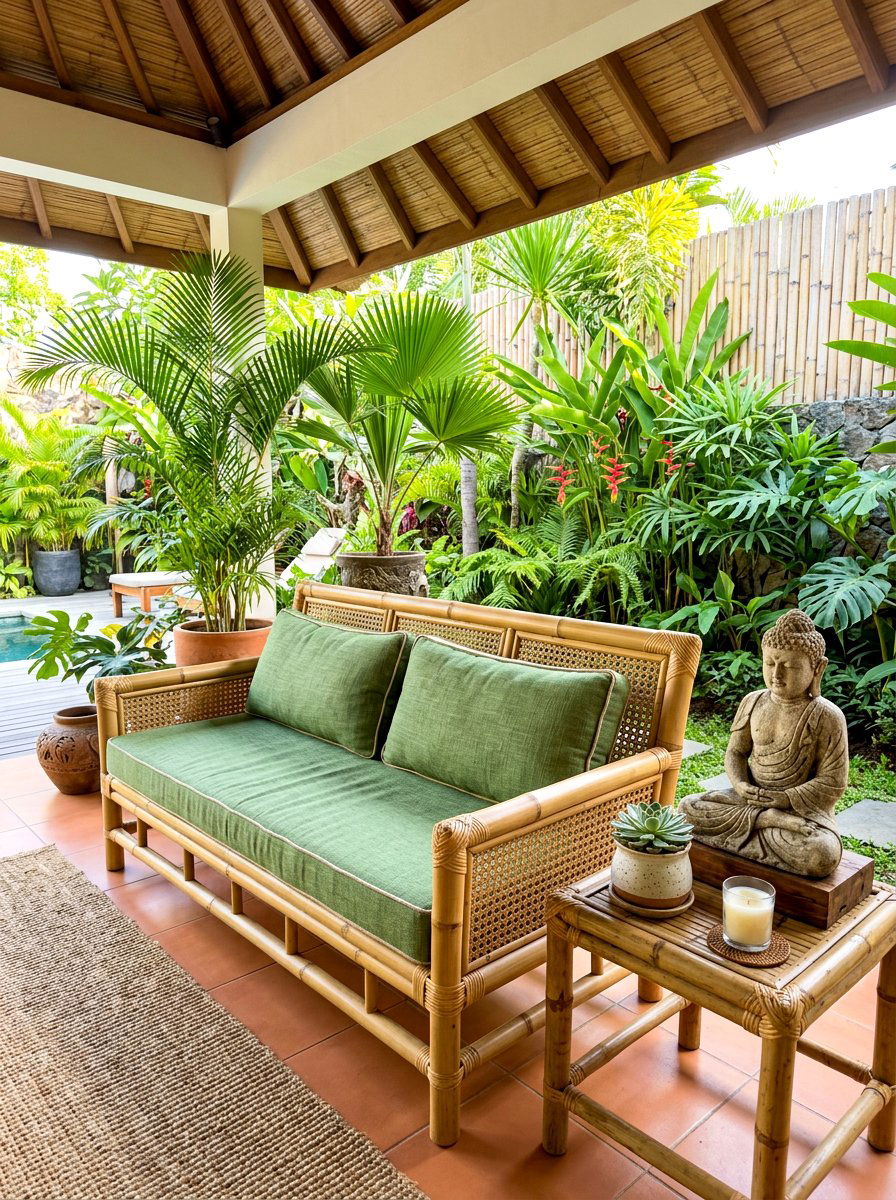Bamboo Patio Bench - 30 front porch bench ideas