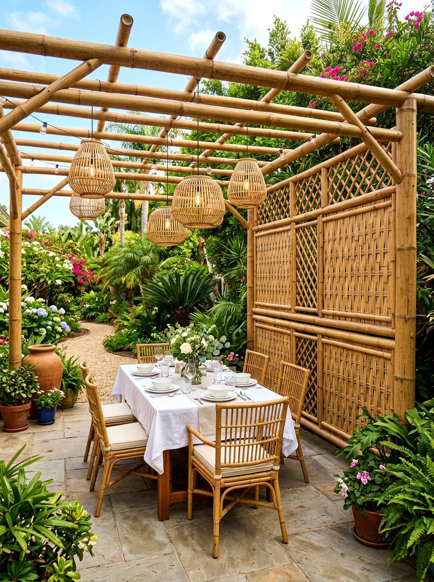 Bamboo Pergola Side Wall - 30 bamboo privacy screen ideas