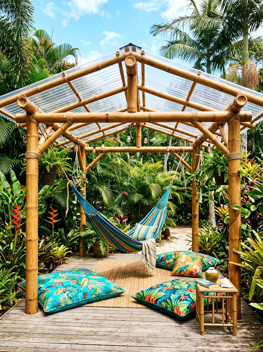 Bamboo Pergola With Clear Plastic Sheets - 30 transparent patio roof ideas