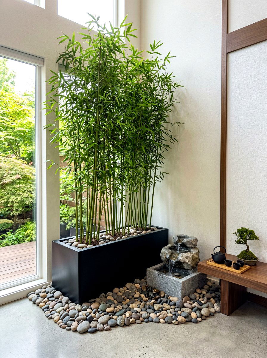 Bamboo Plant Corner - 30 corner plant living room ideas